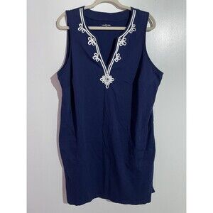 Lands End Tank Dress 1X Beachy Nautical Lagenlook Minimalist Vacation Pockets